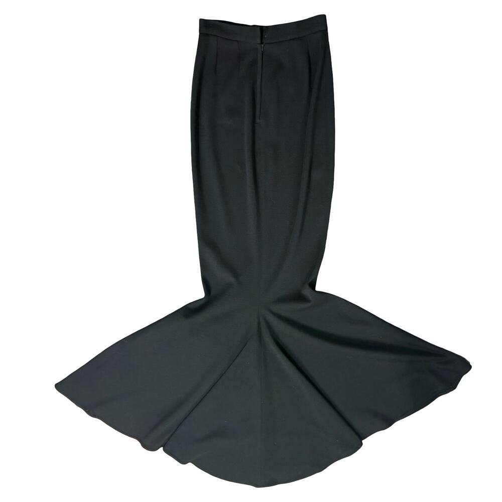 Vintage 90s Isaac Mizrahi Black Wool Stretch Long Mermaid Maxi Skirt size 6 - Picture 6 of 14